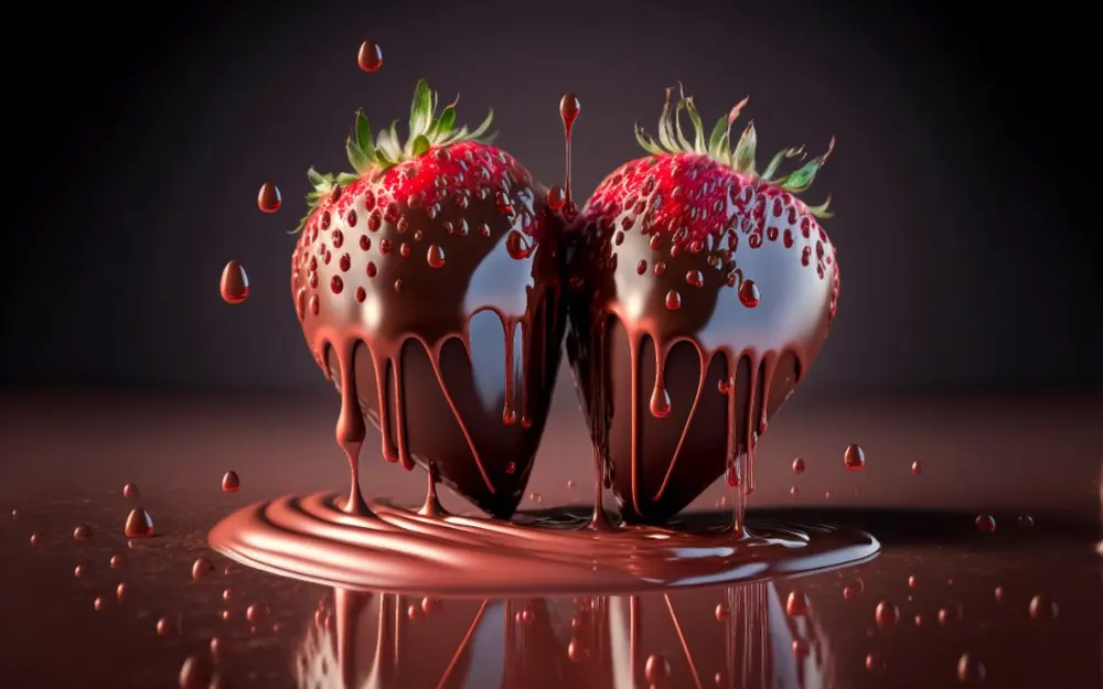 Fresas cubiertas de chocolate sobre fondo oscuro
